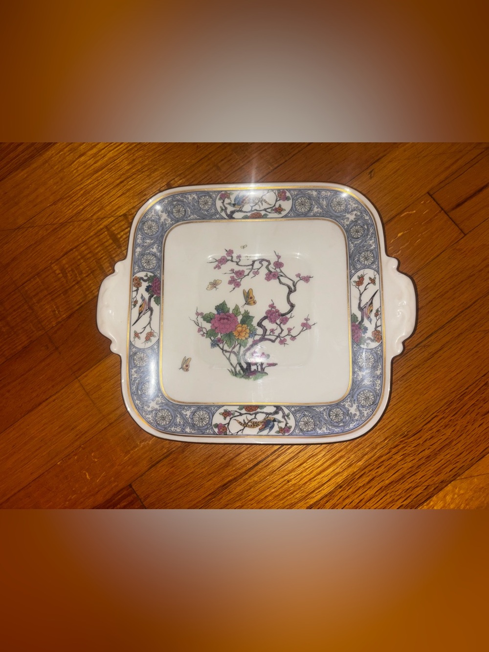 Lenox Ming Square Porcelain Floral Platter w/ Handles Made in USA